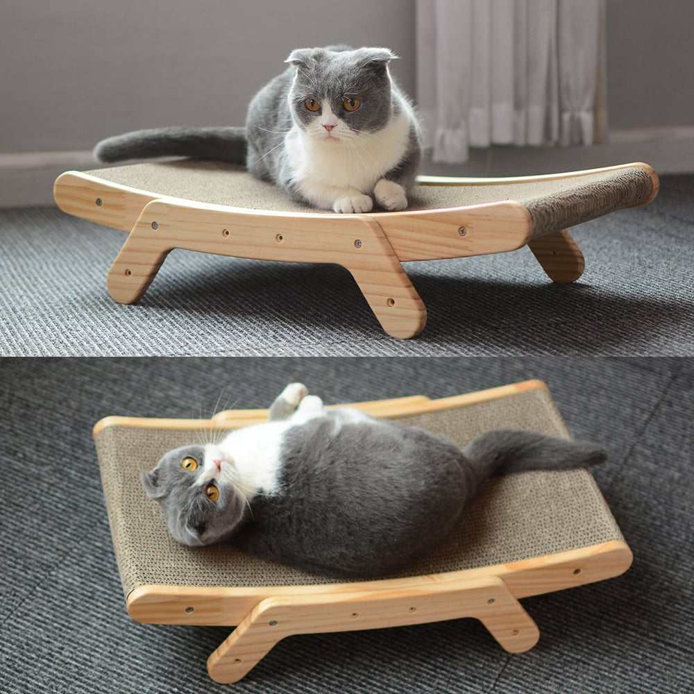 Deformation Cat Bed made of corrugated paper and pine with adjustable angles for cat scratching and resting