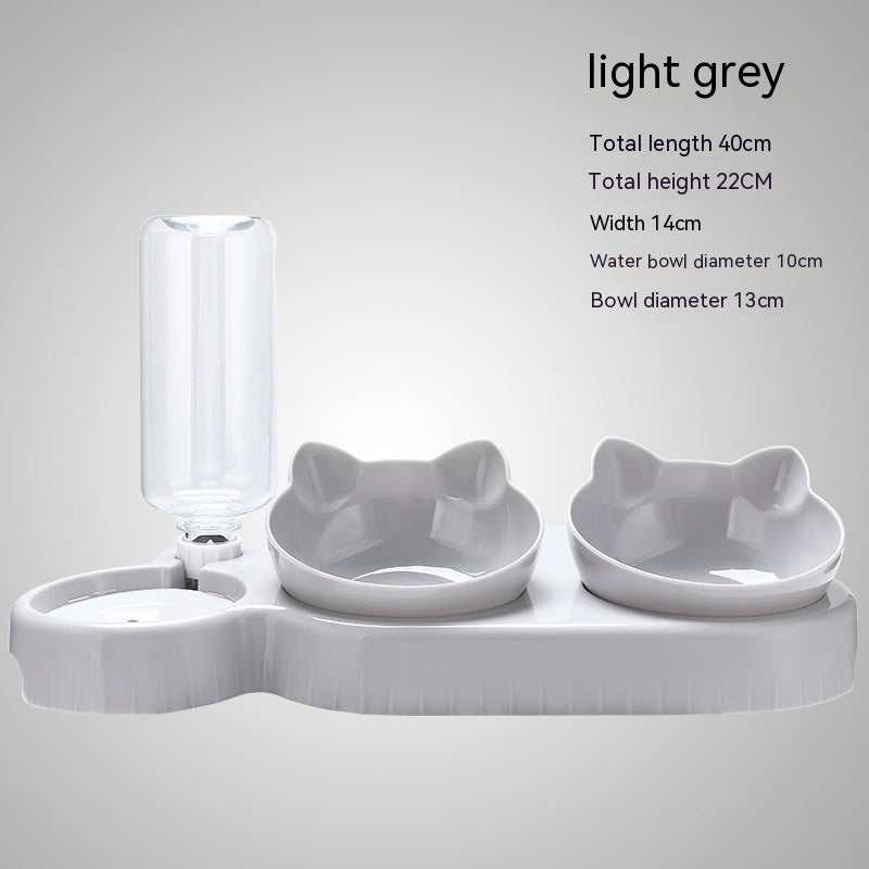 Plastic double bowl anti-roll pet feeder for cats in various colors