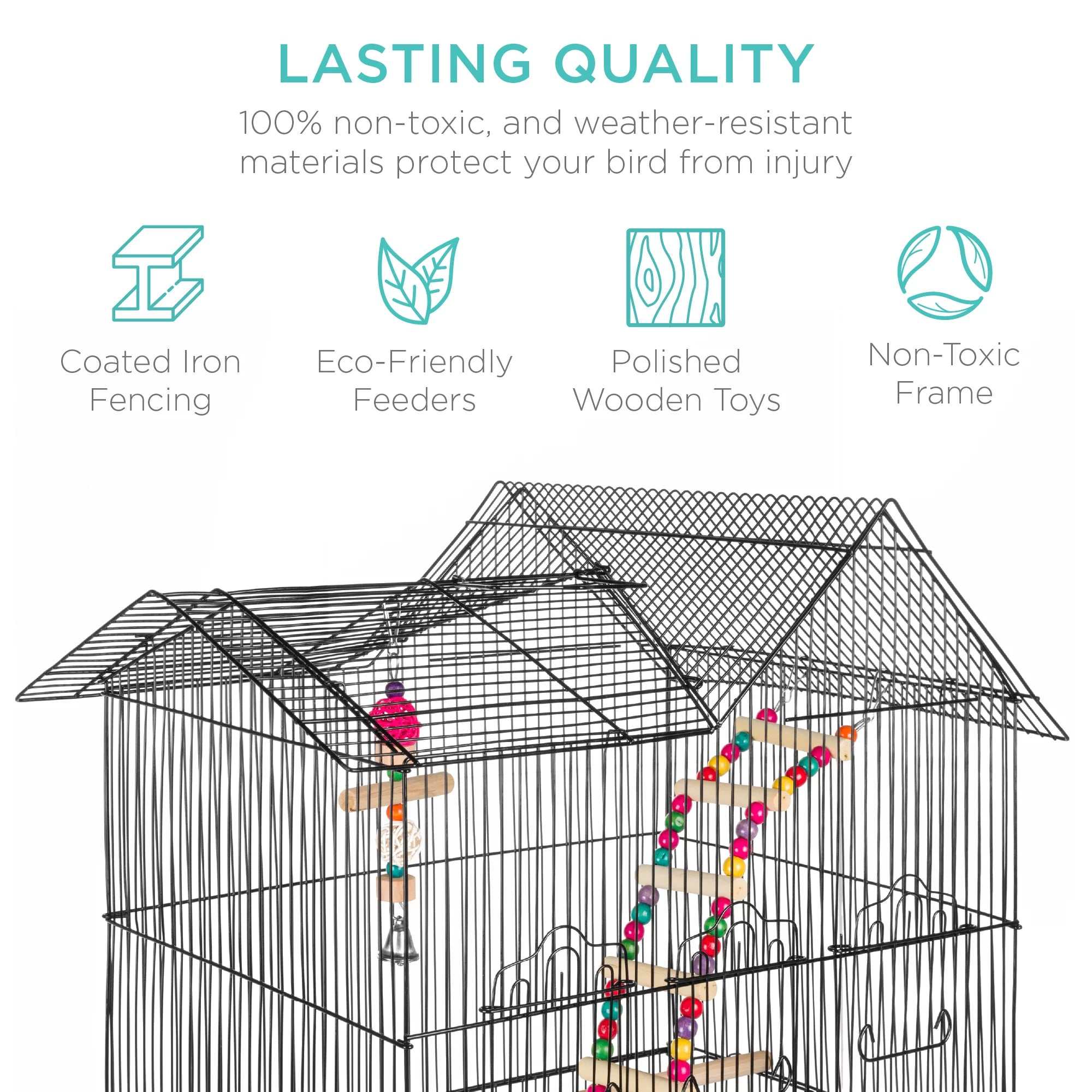36-inch indoor/outdoor iron bird cage with toys and easy-clean tray for small to medium birds