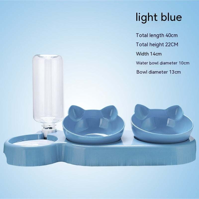 Plastic double bowl anti-roll pet feeding dish for cats in various colors