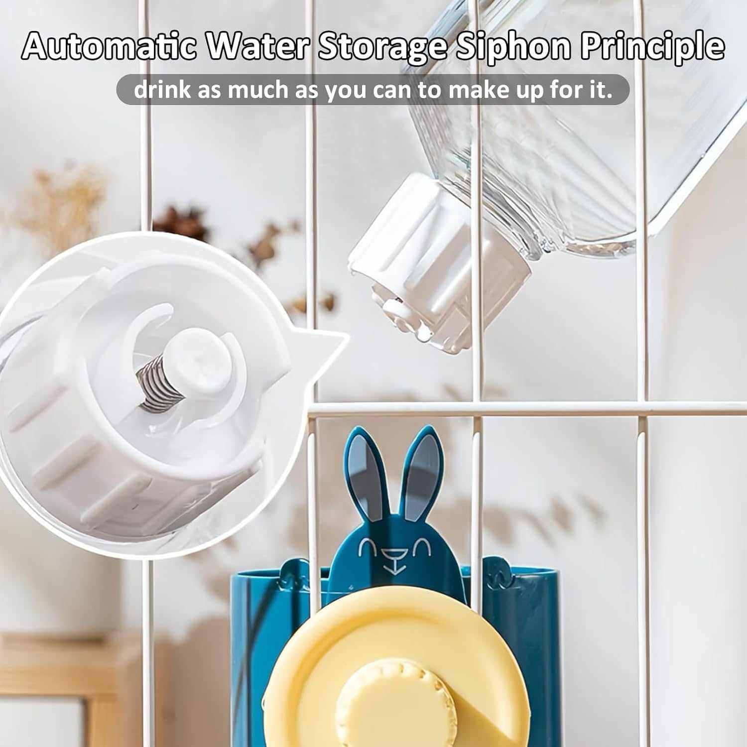 Hanging automatic food water dispenser for small pets like rabbits and guinea pigs with transparent design and easy cleaning features