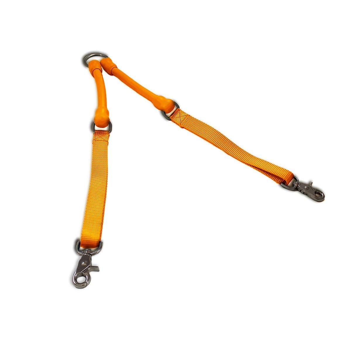 Two dogs walking tangle-free with CRAZYcoupl’r™ double dog leash connector