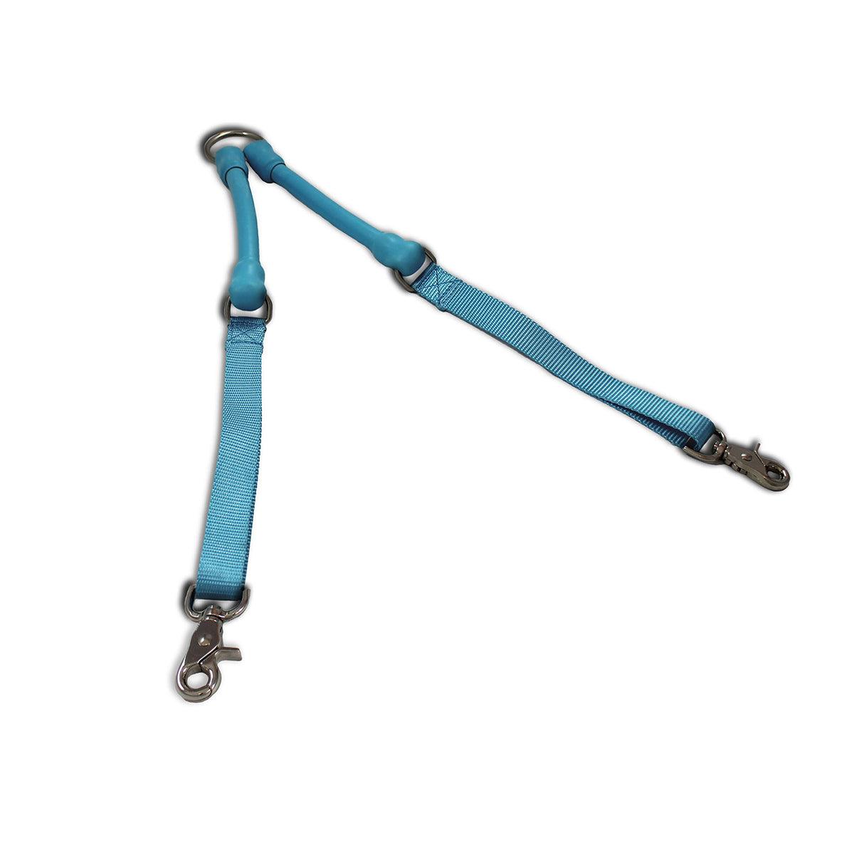 Two dogs walking side-by-side with CRAZYcoupl’r™ tangle-free double dog leash connector