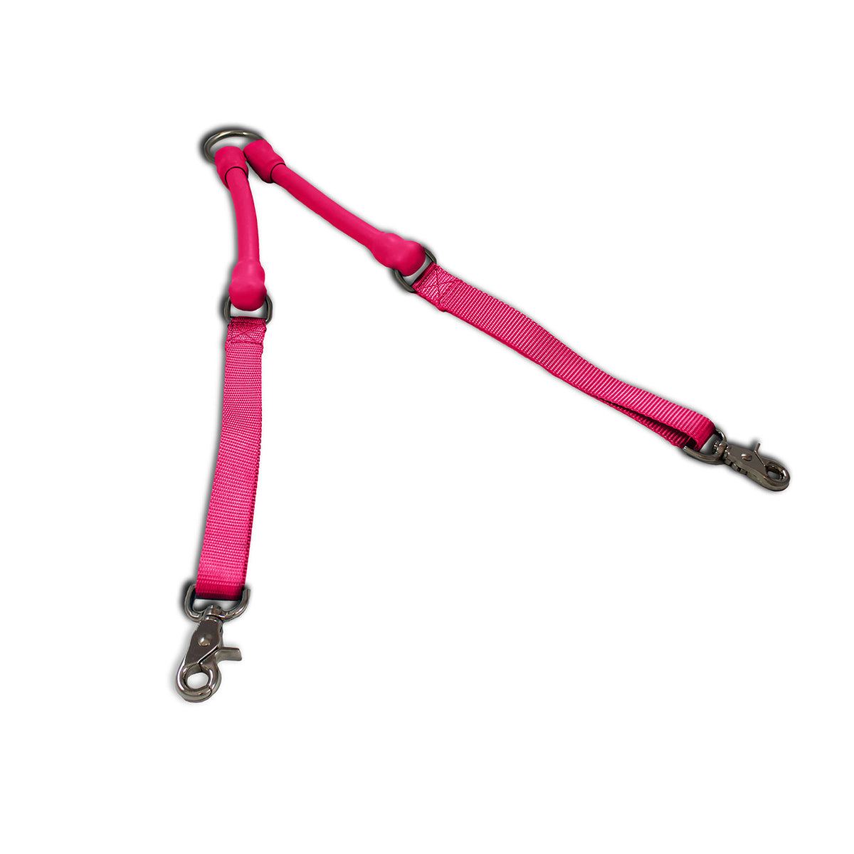 Two dogs walking tangle-free with CRAZYcoupl’r™ double leash connector