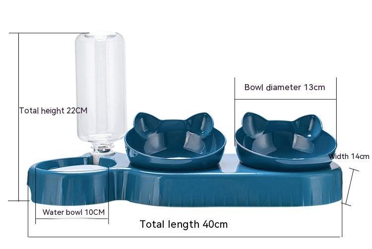 Plastic double bowl pet feeder for cats in multiple colors
