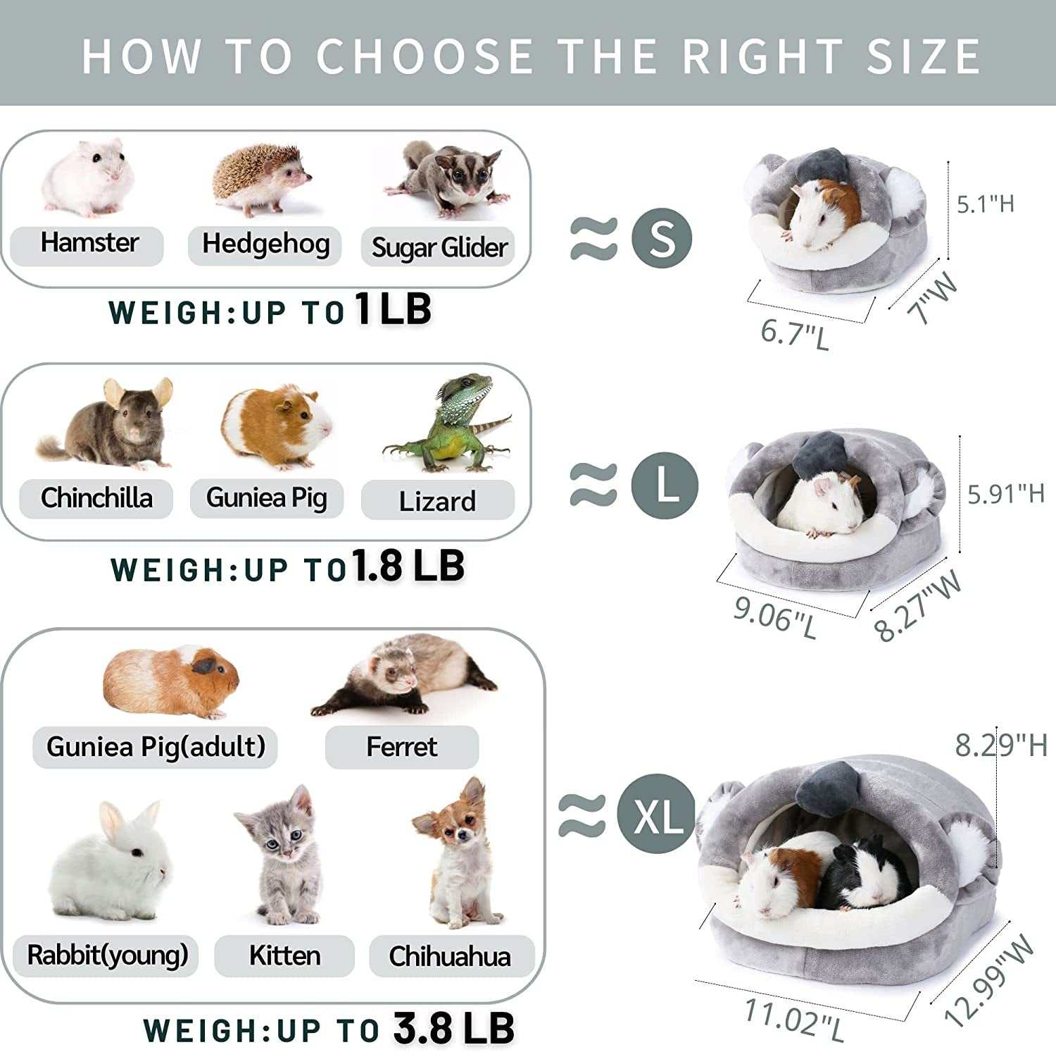 Soft small animal house cage bed with removable cushion and hideout design