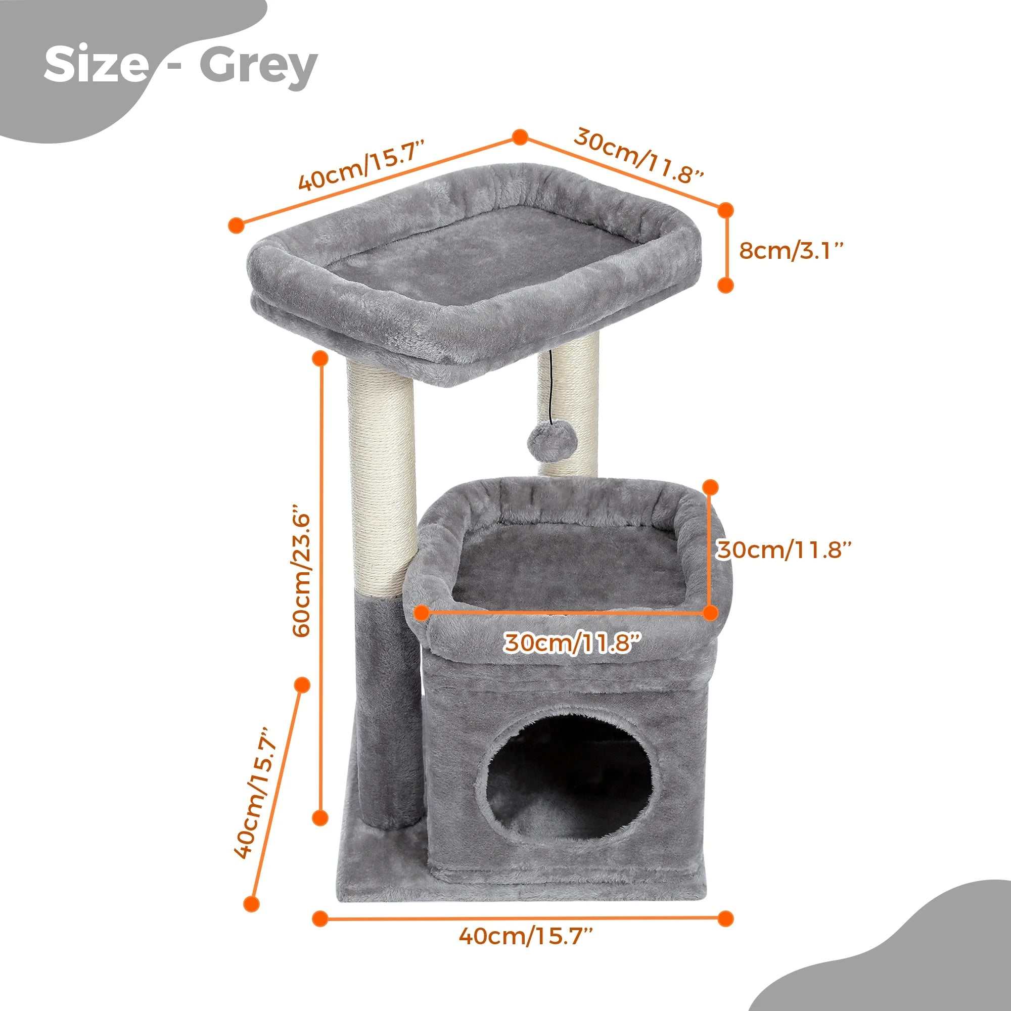 Cozy gray cat tree condo with multi-level tower, spacious perch, sisal scratching posts, and plush fabric for kittens and medium cats