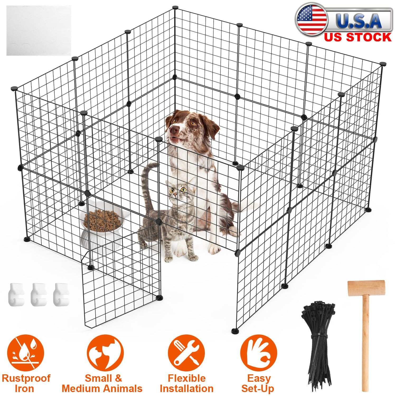 Small animal playpen metal wire fence with door for indoor and outdoor use