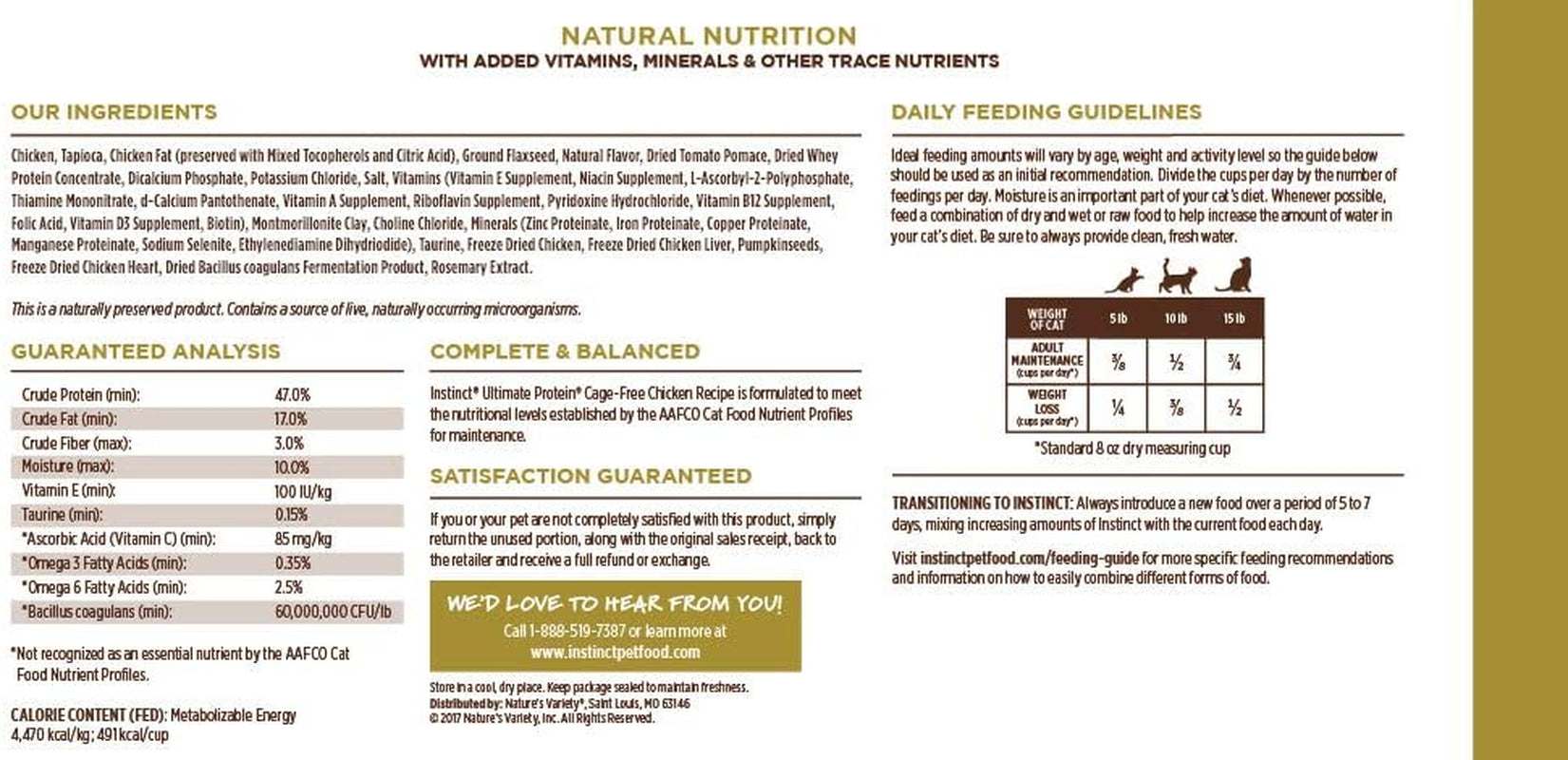 10 lb bag of natural dry cat food with high protein cage-free chicken and grain-free formula