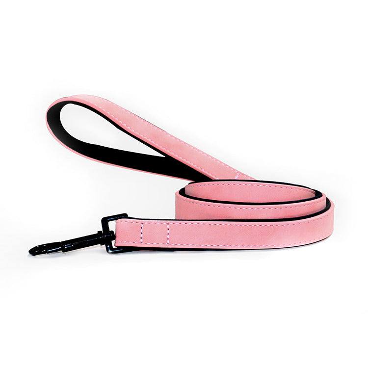 Blue leather pet dog leash with metal clip, available in multiple colors and sizes