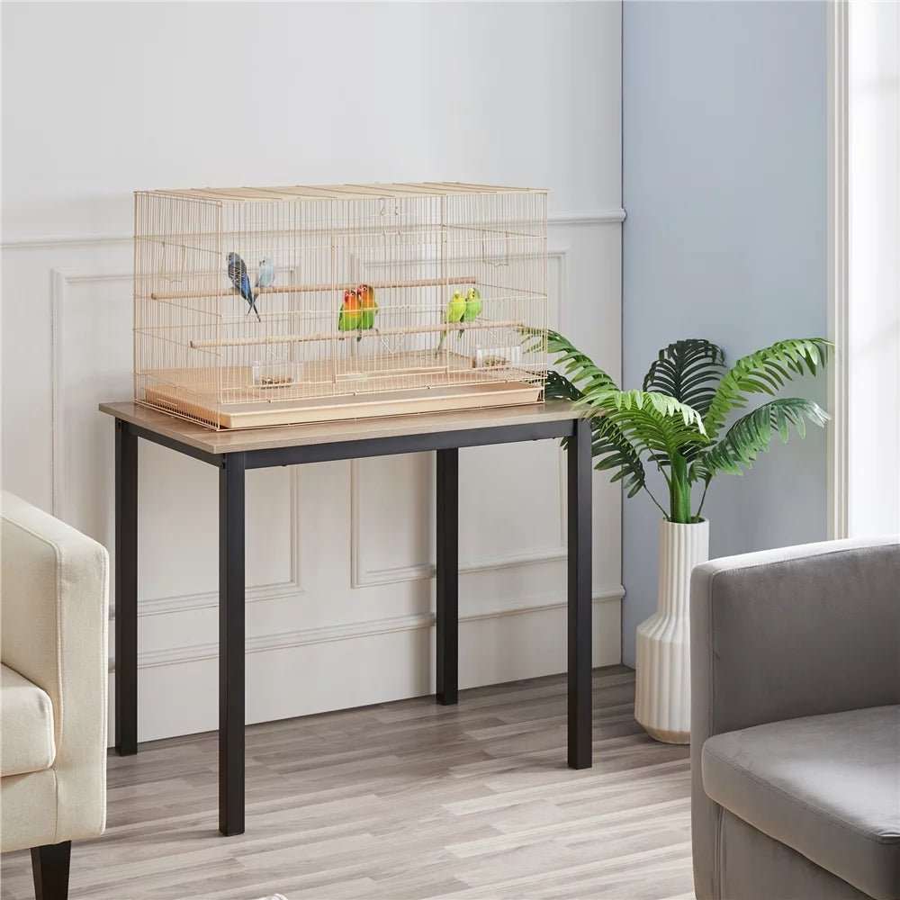 30 inch bird cage with slide-out tray and wooden perches in almond color for small birds