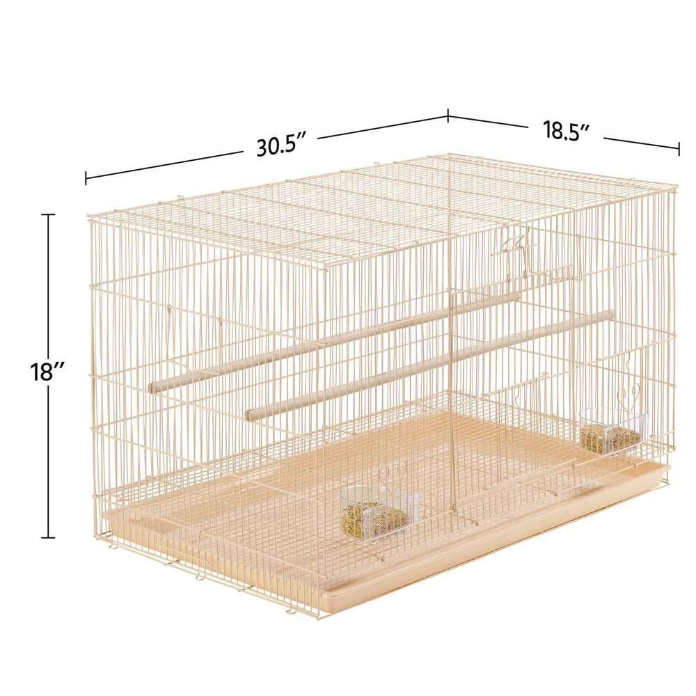 30 inch bird cage with slide-out tray and wood perches in almond color