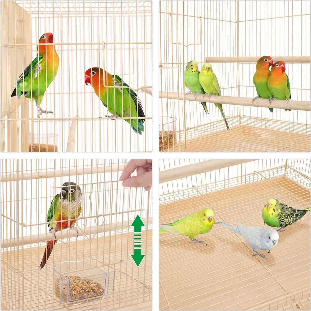 30 inch bird cage with slide-out tray and wood perches for small birds in almond color