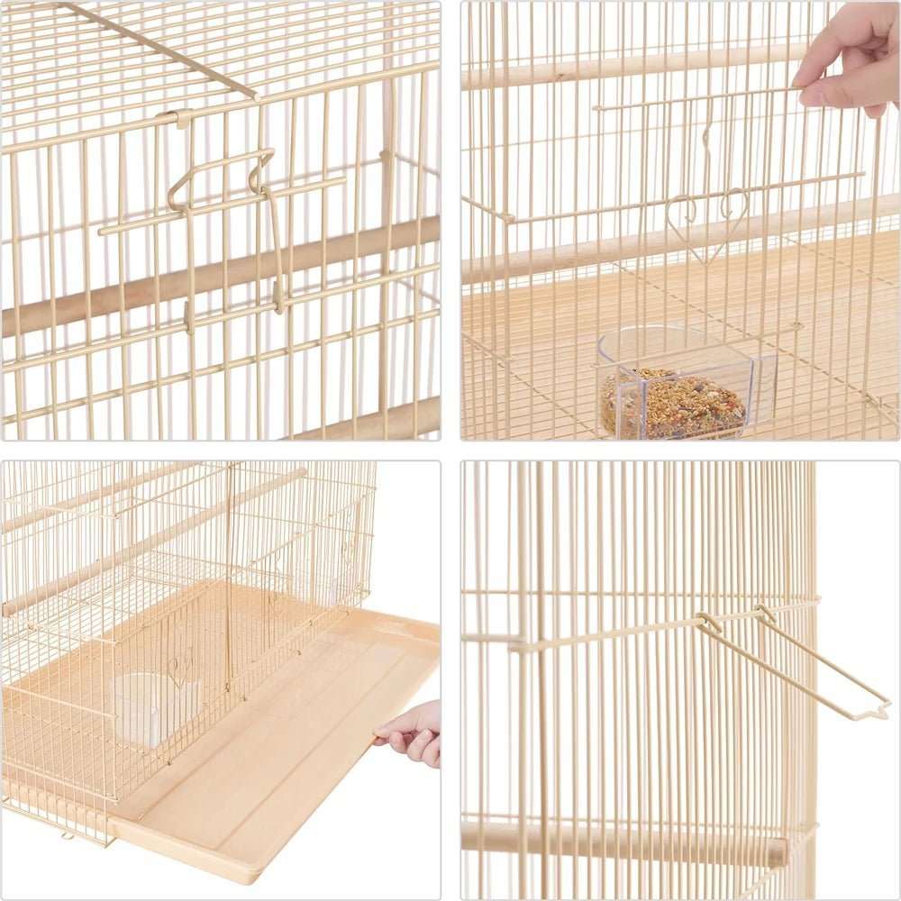 30 inch bird cage with slide-out tray and wood perches for small birds in almond color