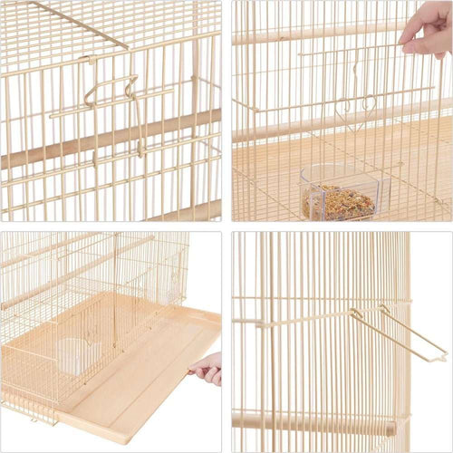 30 inch bird cage with slide-out tray and wood perches for small birds in almond color