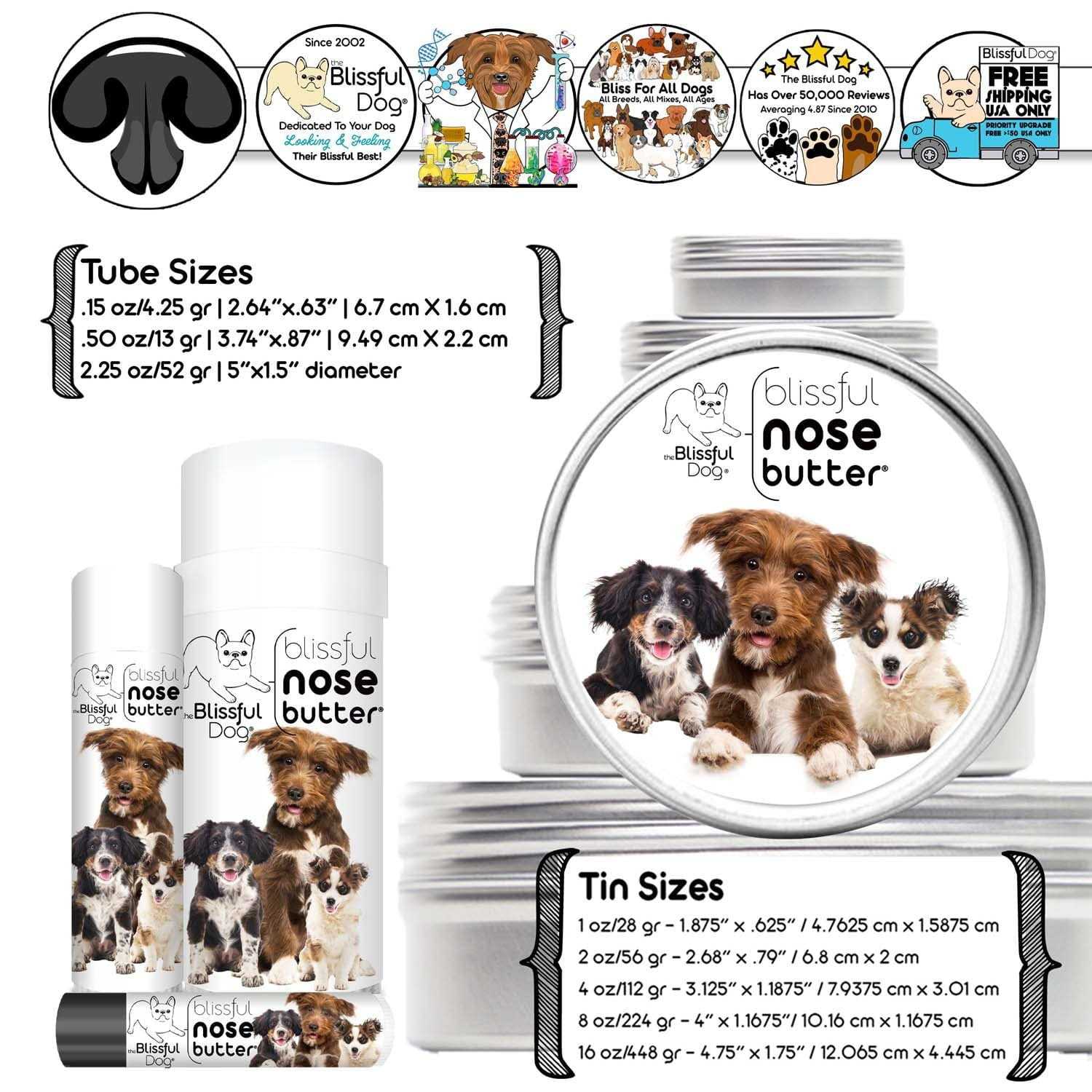 Three cute puppies sniffing nose butter container on wooden table
