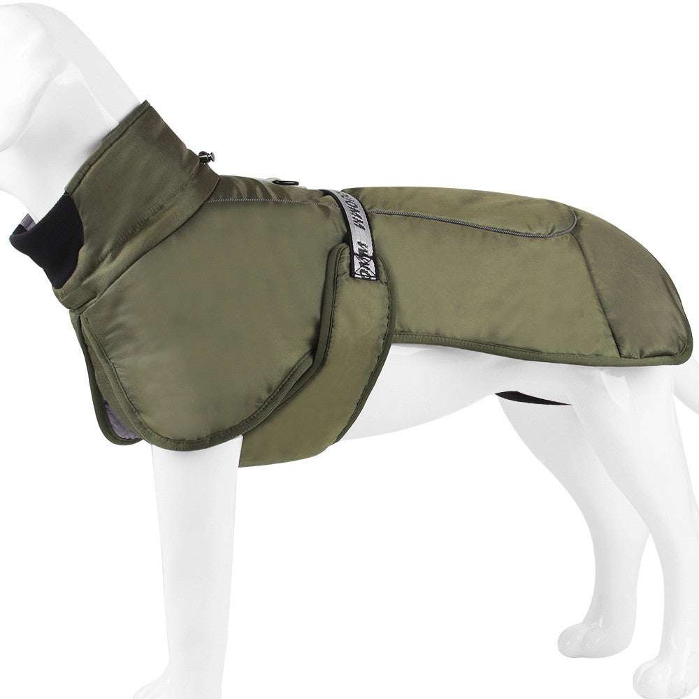 Thickened warm dog clothes cloak style with reflective strips and adjustable design