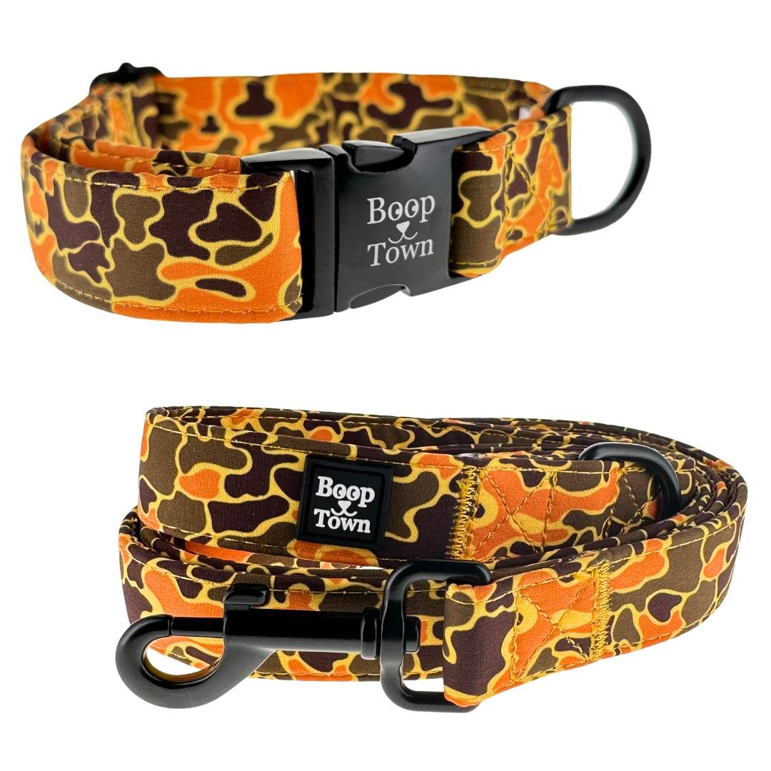 Dog collar and leash sets with soft cotton fabric, adjustable fit, and gold-toned hardware for comfort and style
