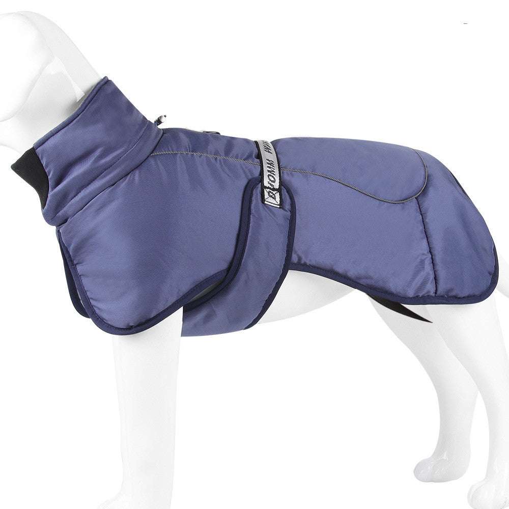 Warm dog clothes cloak style with reflective safety features and adjustable fit
