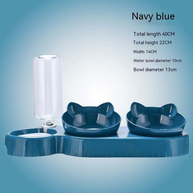 Plastic double bowl anti-roll pet feeding dish for cats in multiple colors
