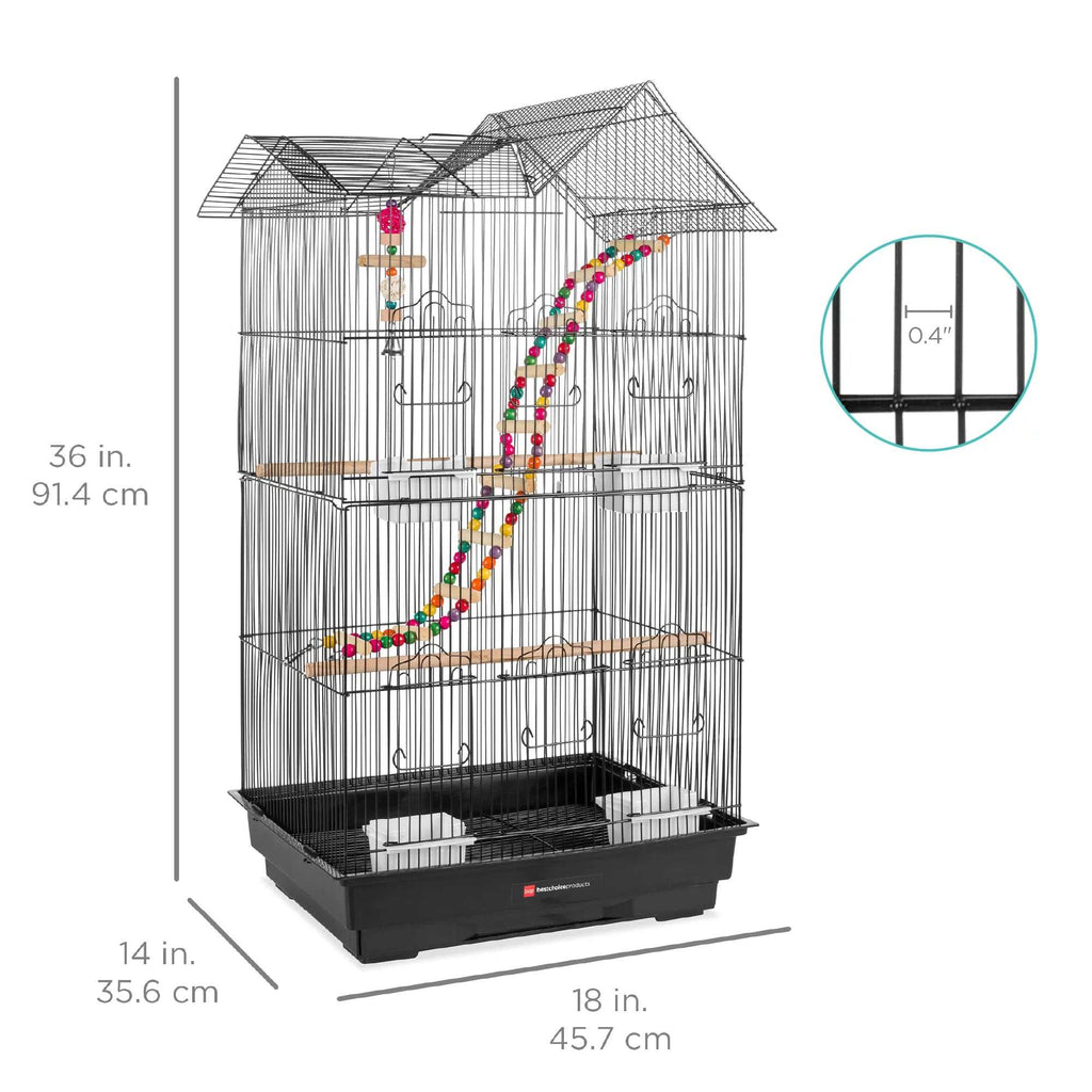 36-inch indoor/outdoor iron bird cage with toys and slide-out tray for small to medium birds