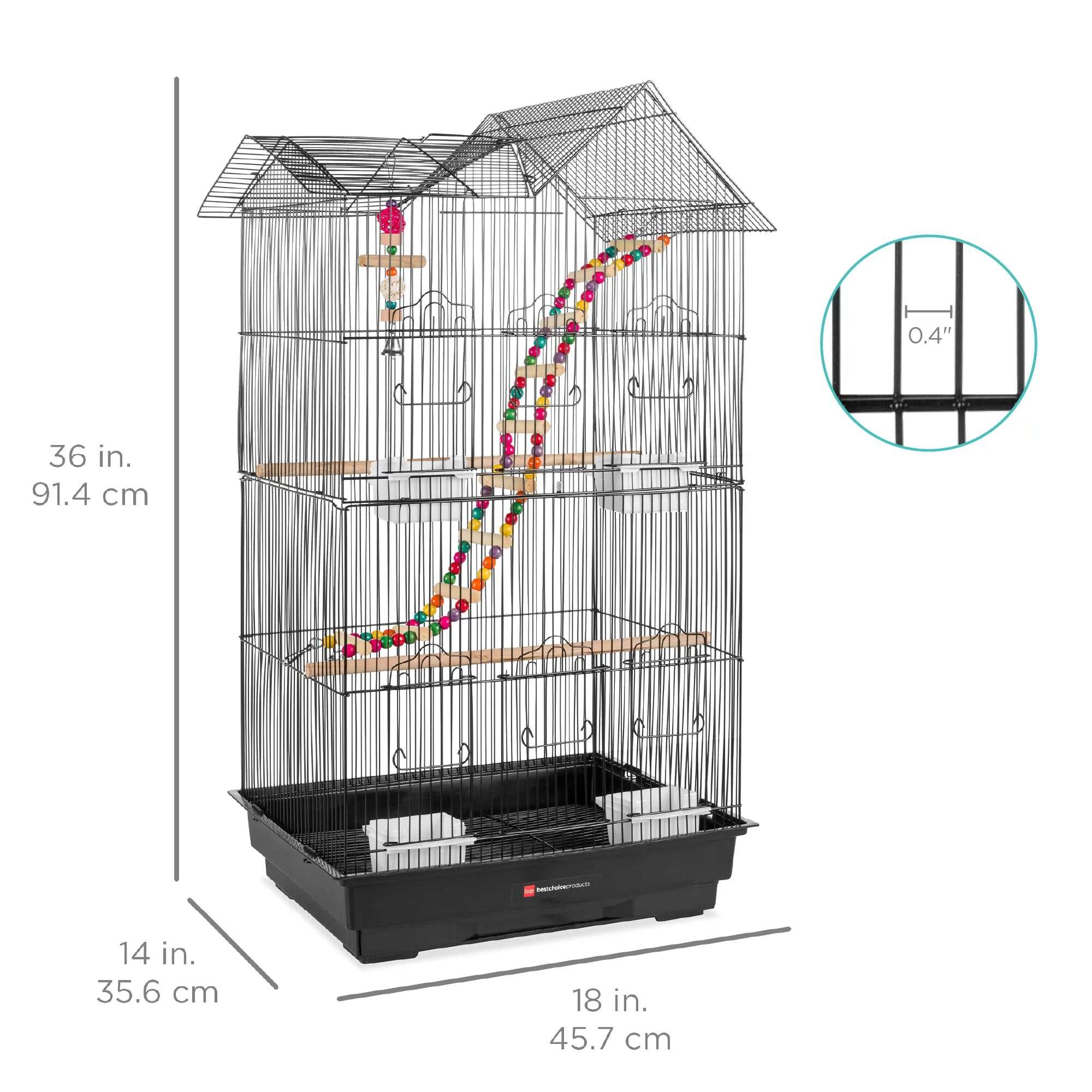 36-inch indoor/outdoor iron bird cage with toys and slide-out tray for small to medium birds