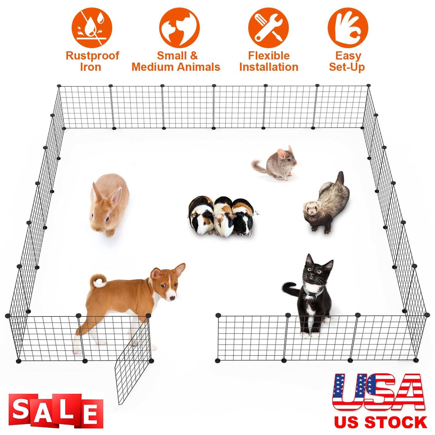 Small animal playpen metal wire fence with door for indoor and outdoor use