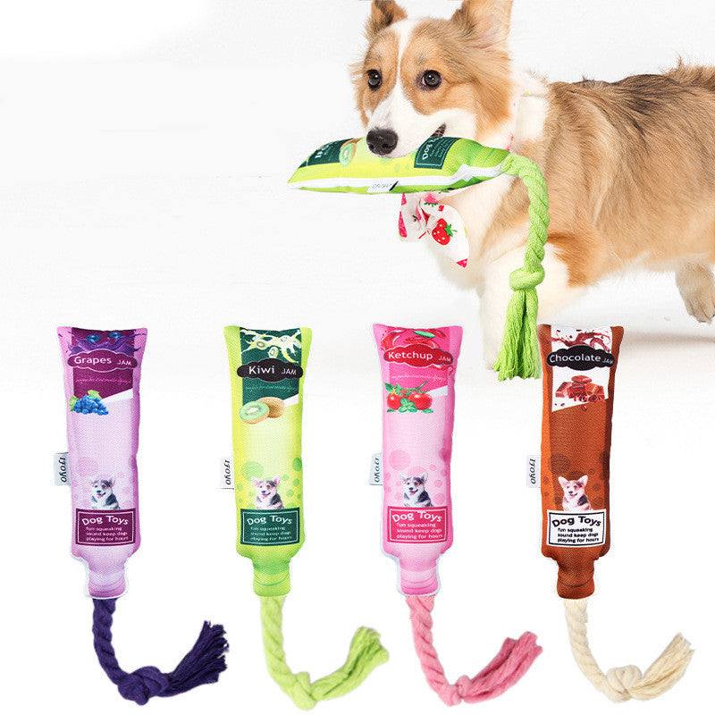 Plush dog bite toy in various colors designed for sound casting to relieve stress and grind teeth