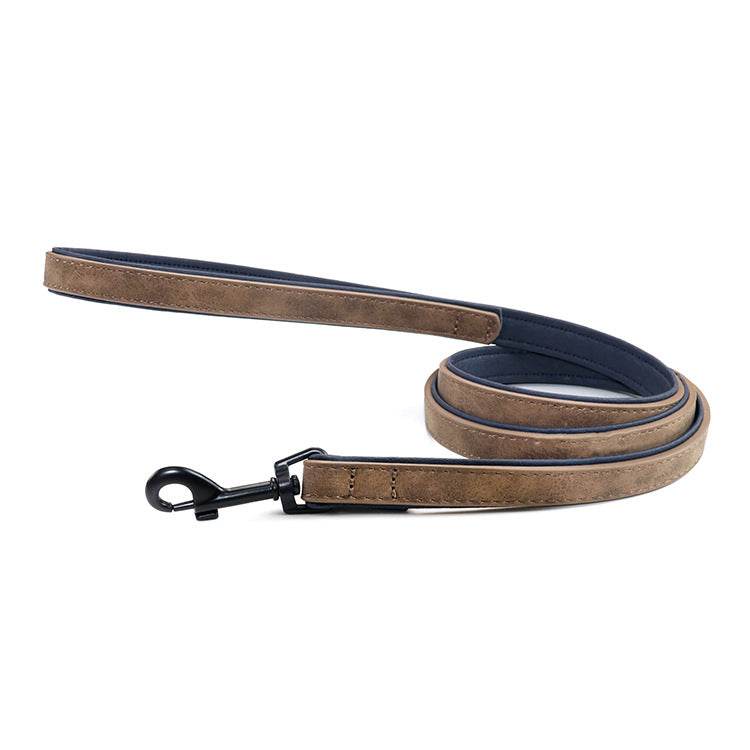 Pull-resistant leather pet dog leash in multiple colors including blue, purple, green, pink, and brown