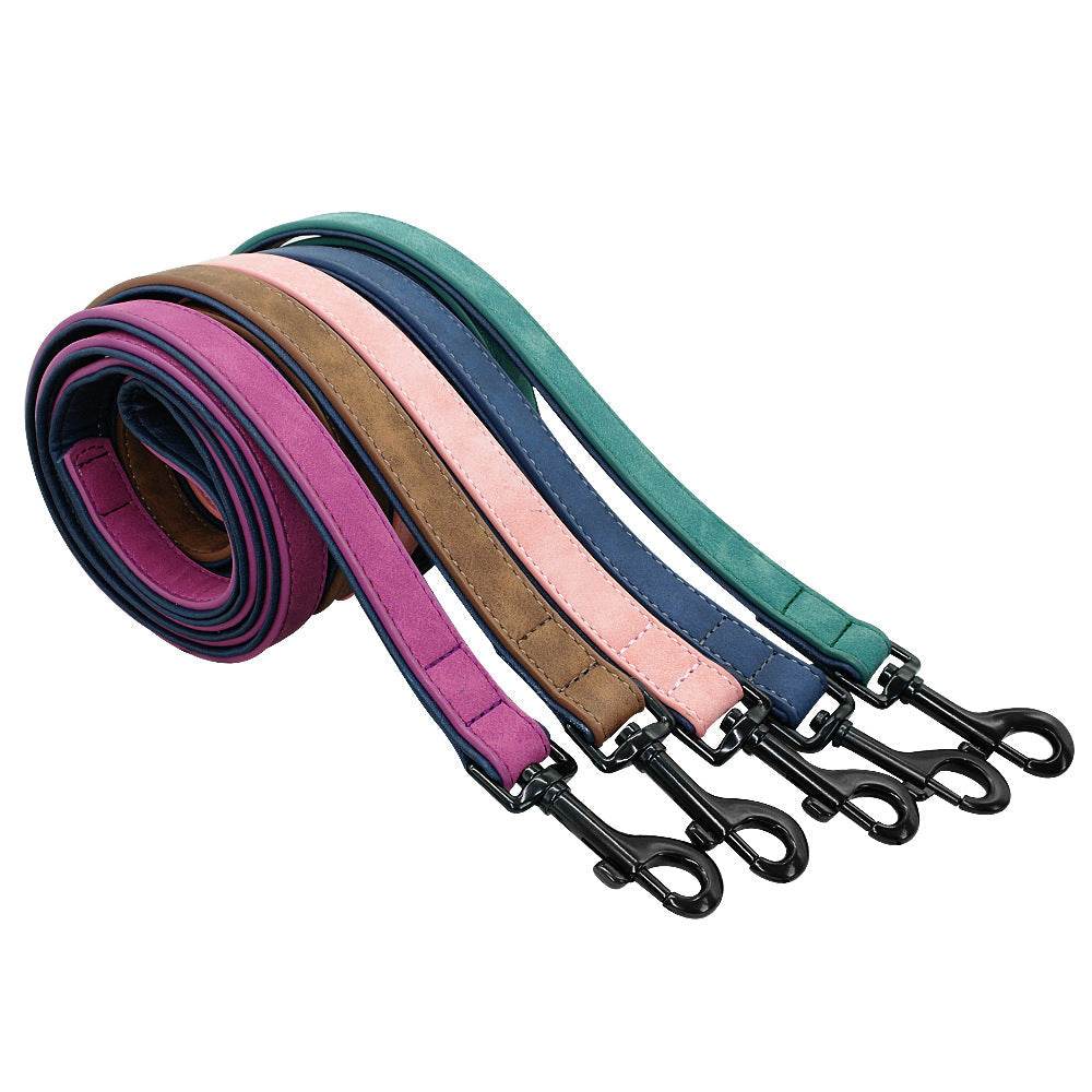 Blue and multicolor pull-resistant leather pet dog leash in various sizes