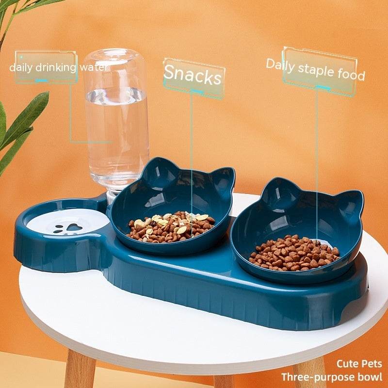 Plastic double bowl anti-roll cat feeding dish in various colors