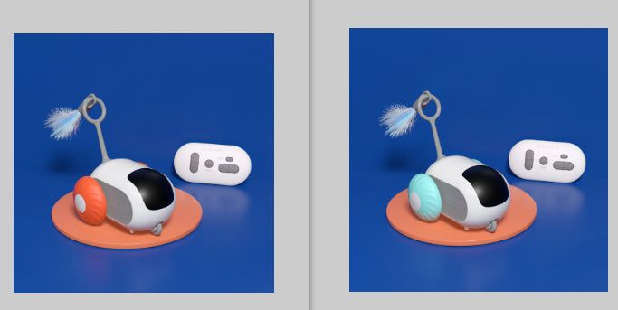 Blue remote control electric cat toy car with USB charging and obstacle avoidance features