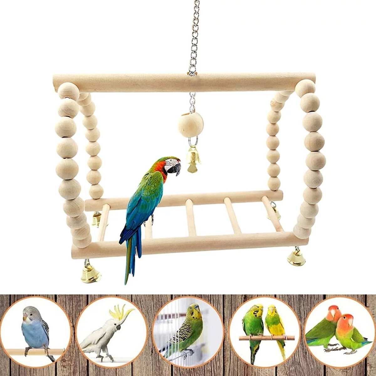 8 pack bird toys for cage accessories with perch, ladder, hammock, swings, and chewing toys for small to medium birds