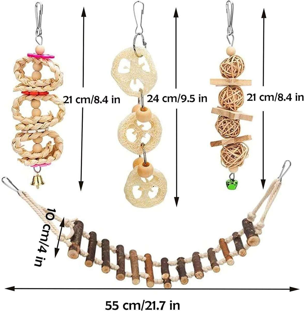 8 pack bird toys for cage accessories including perch, ladder, hammock, swings, and chewing toys for small to medium birds