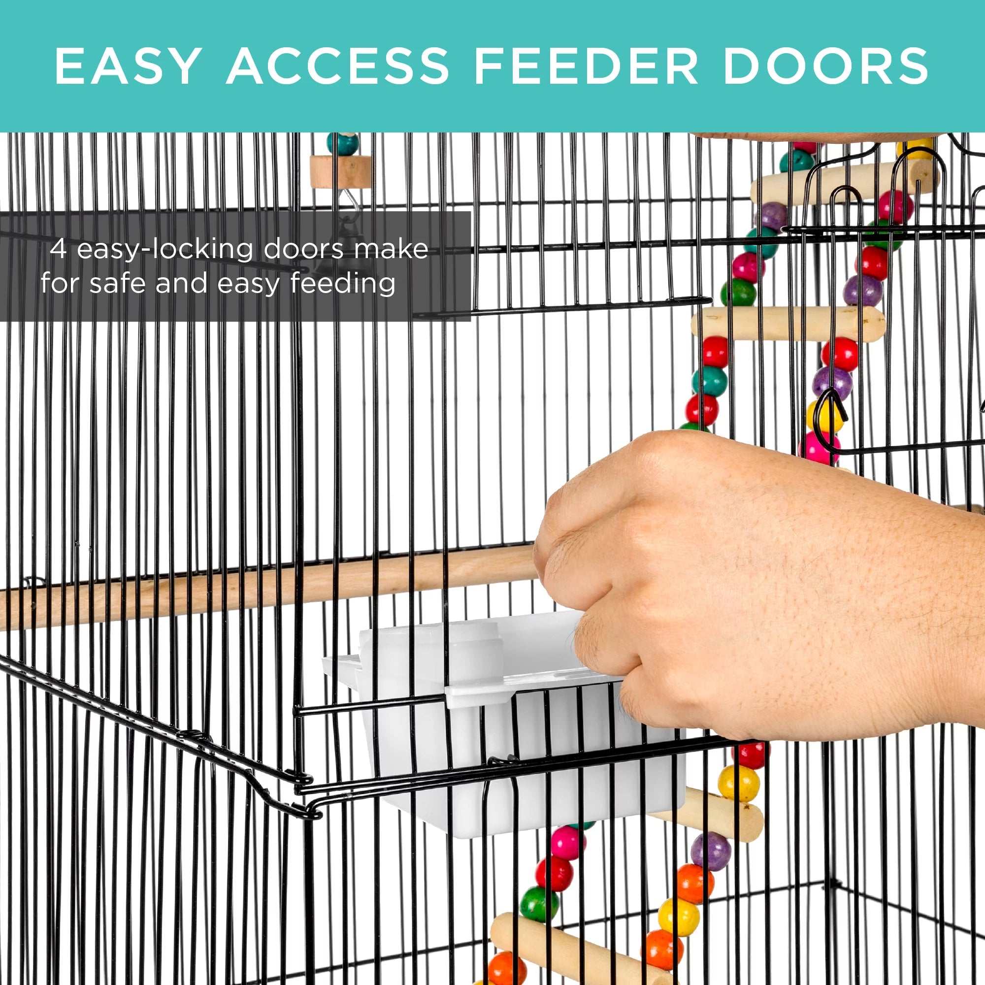 36in indoor/outdoor iron bird cage with toys, feeders, and slide-out tray for small to medium birds