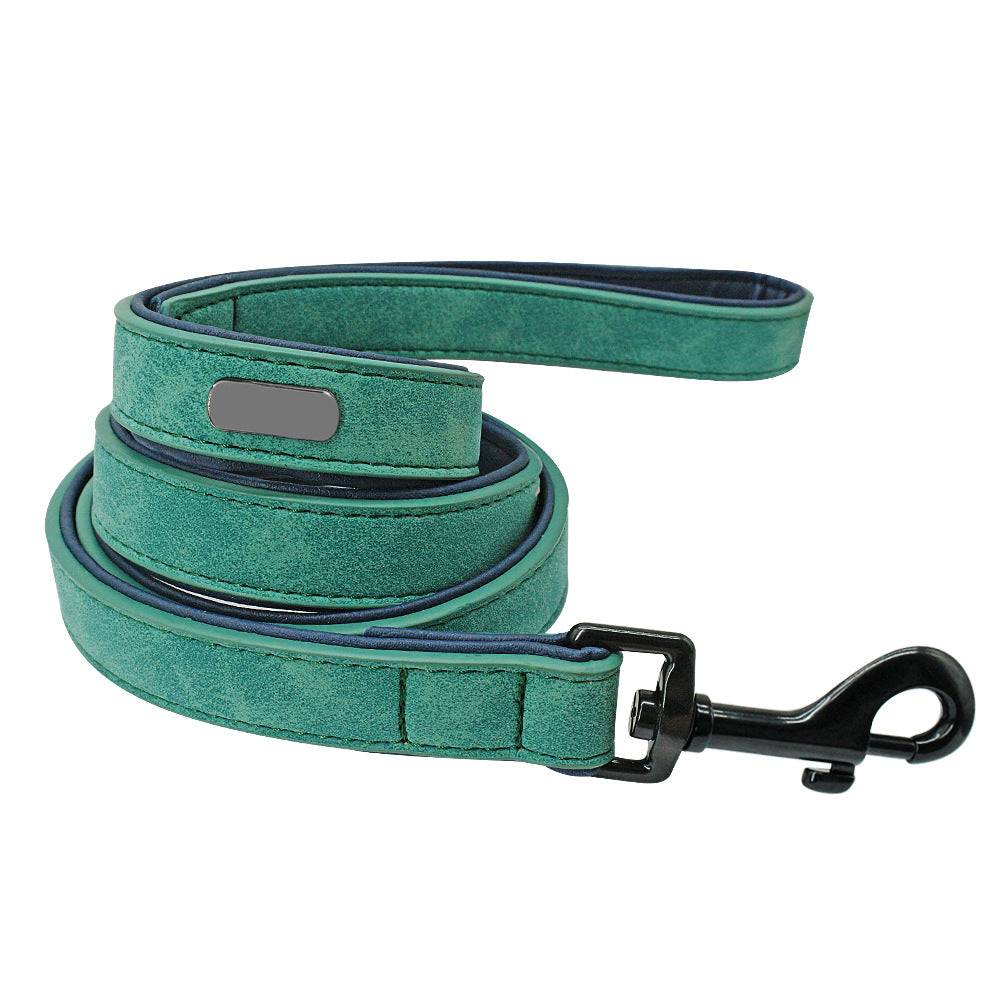 Blue leather pet dog leash with pull-resistant design and metal clasp