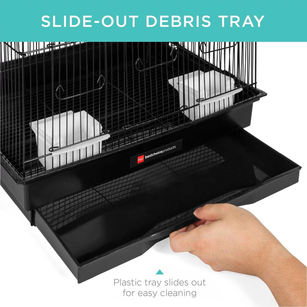 36-inch indoor/outdoor iron bird cage with toys, feeders, and easy-clean tray for small to medium birds
