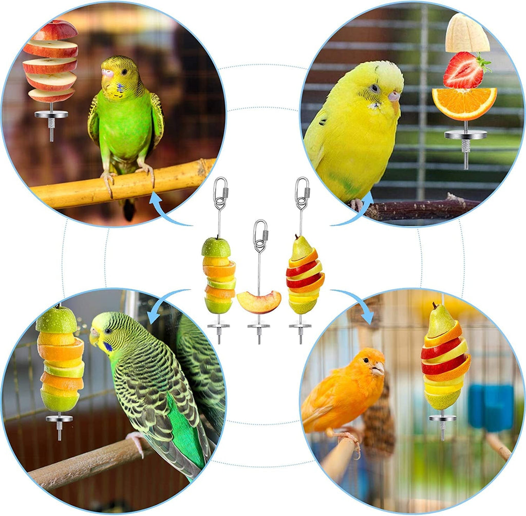 3Pcs stainless steel bird food holder skewers with hanging hooks for fresh fruits and vegetables