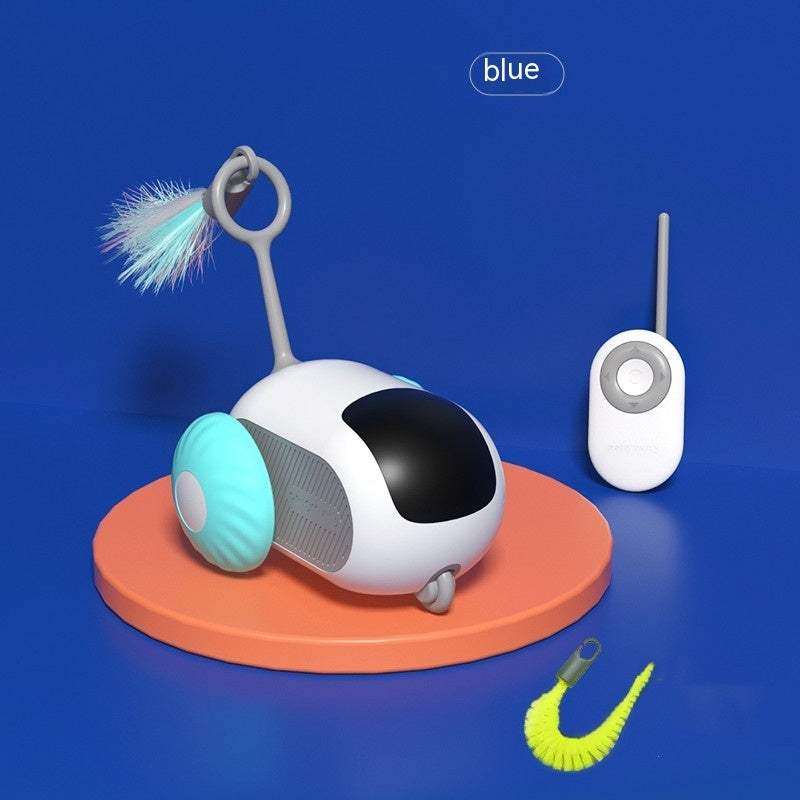 Blue remote control electric cat toy car for interactive pet play