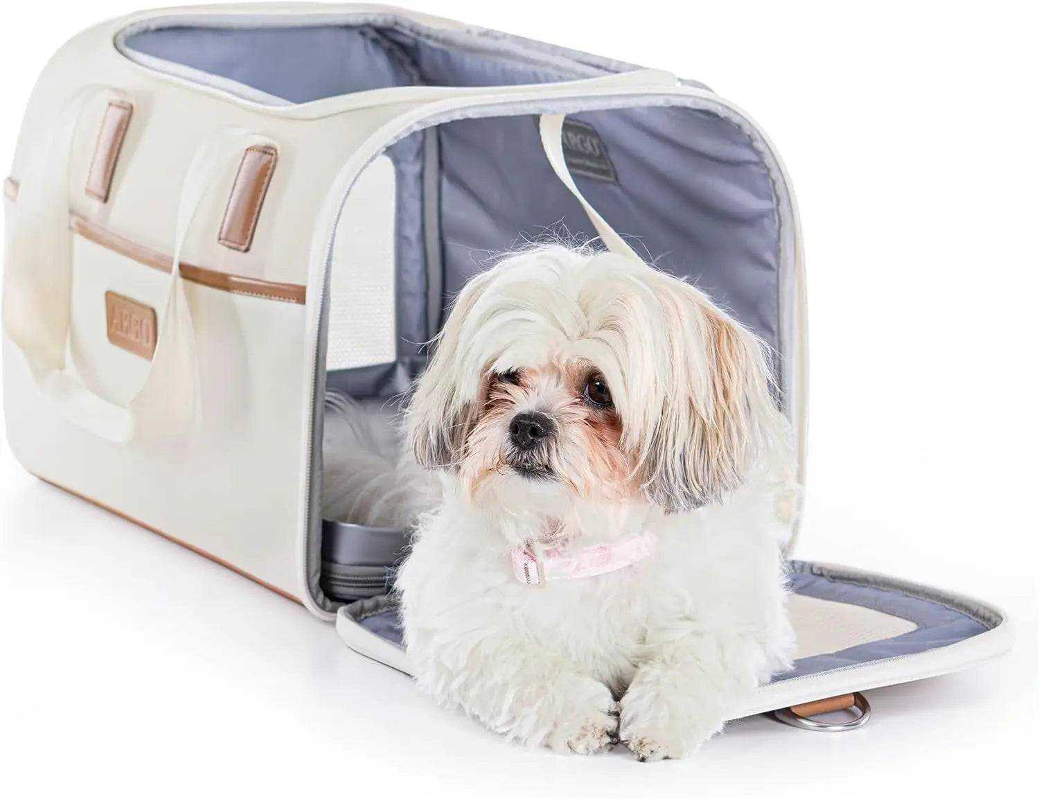 Argo Pawsport Pet Carrier airline-approved soft-sided travel carrier with breathable mesh panels and trolley strap
