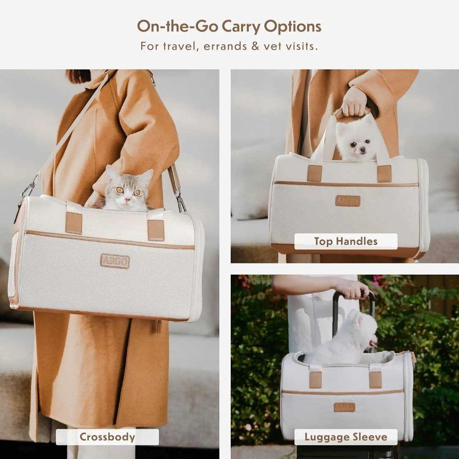 Argo Pawsport Pet Carrier airline-approved soft-sided travel carrier with mesh ventilation and trolley strap