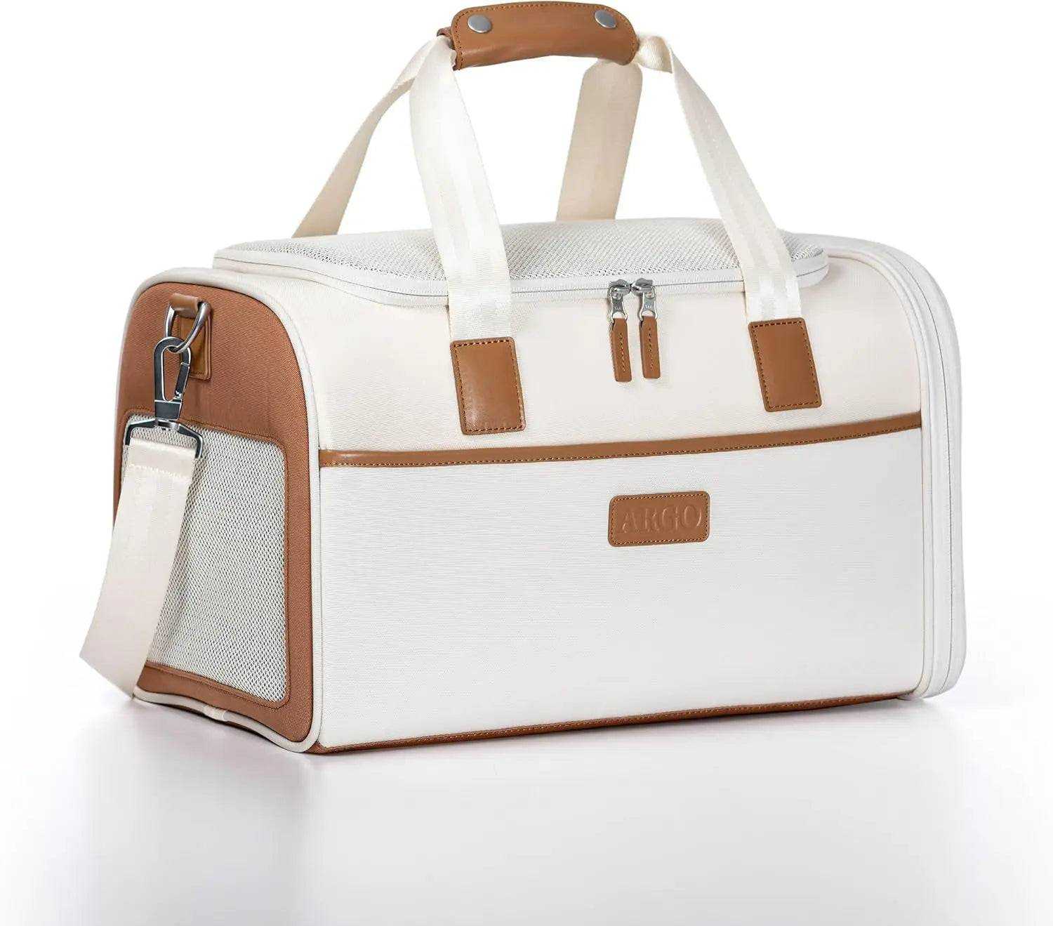 Argo Pawsport pet carrier with breathable mesh, trolley strap, and seatbelt lock for airline travel