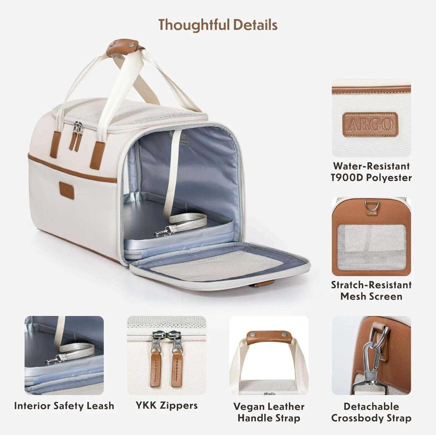 Argo Pawsport Airline approved soft-sided pet carrier with breathable mesh and trolley strap for comfortable travel