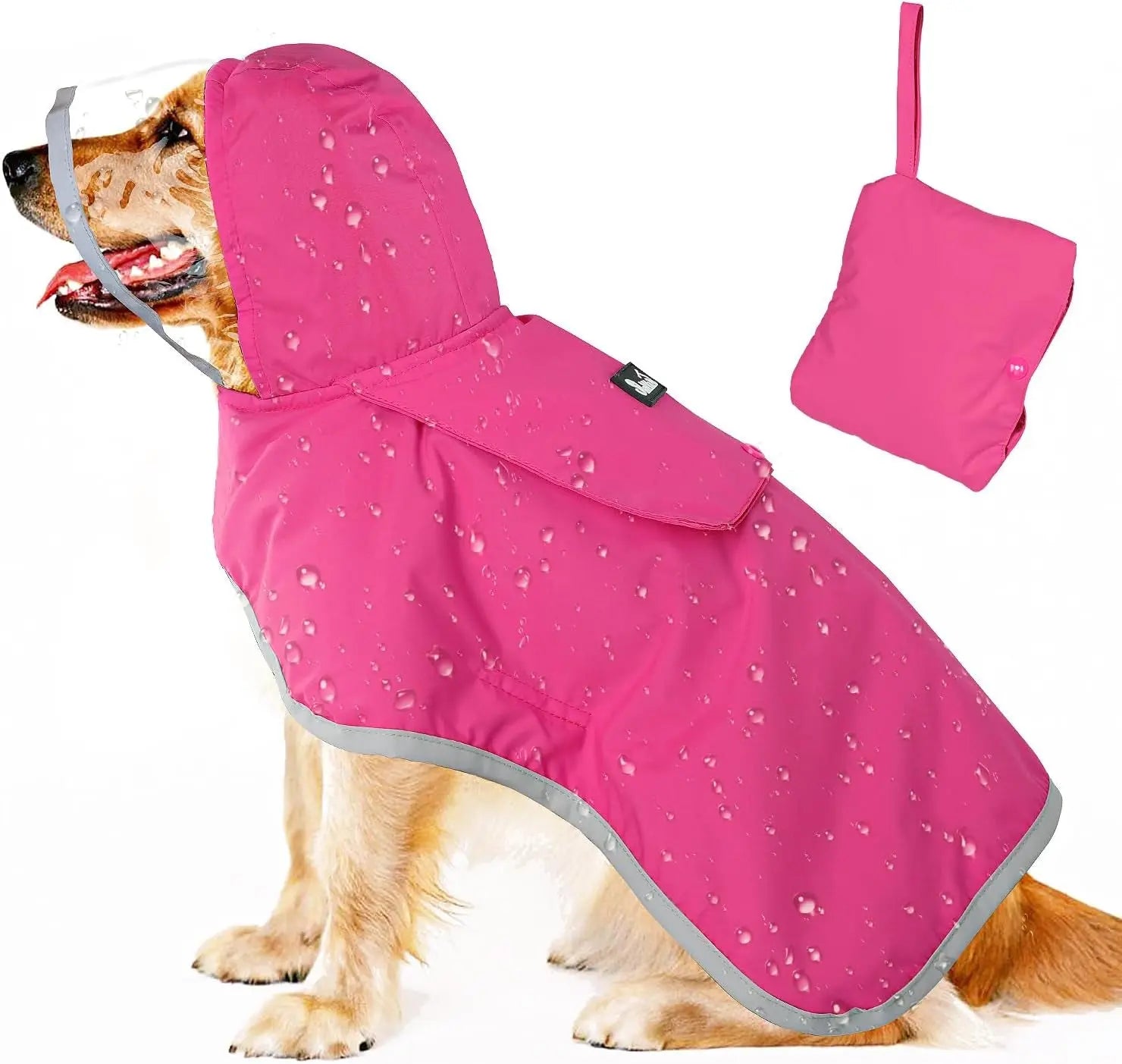 Waterproof Dog Raincoat with Clear Hood and Adjustable Fit