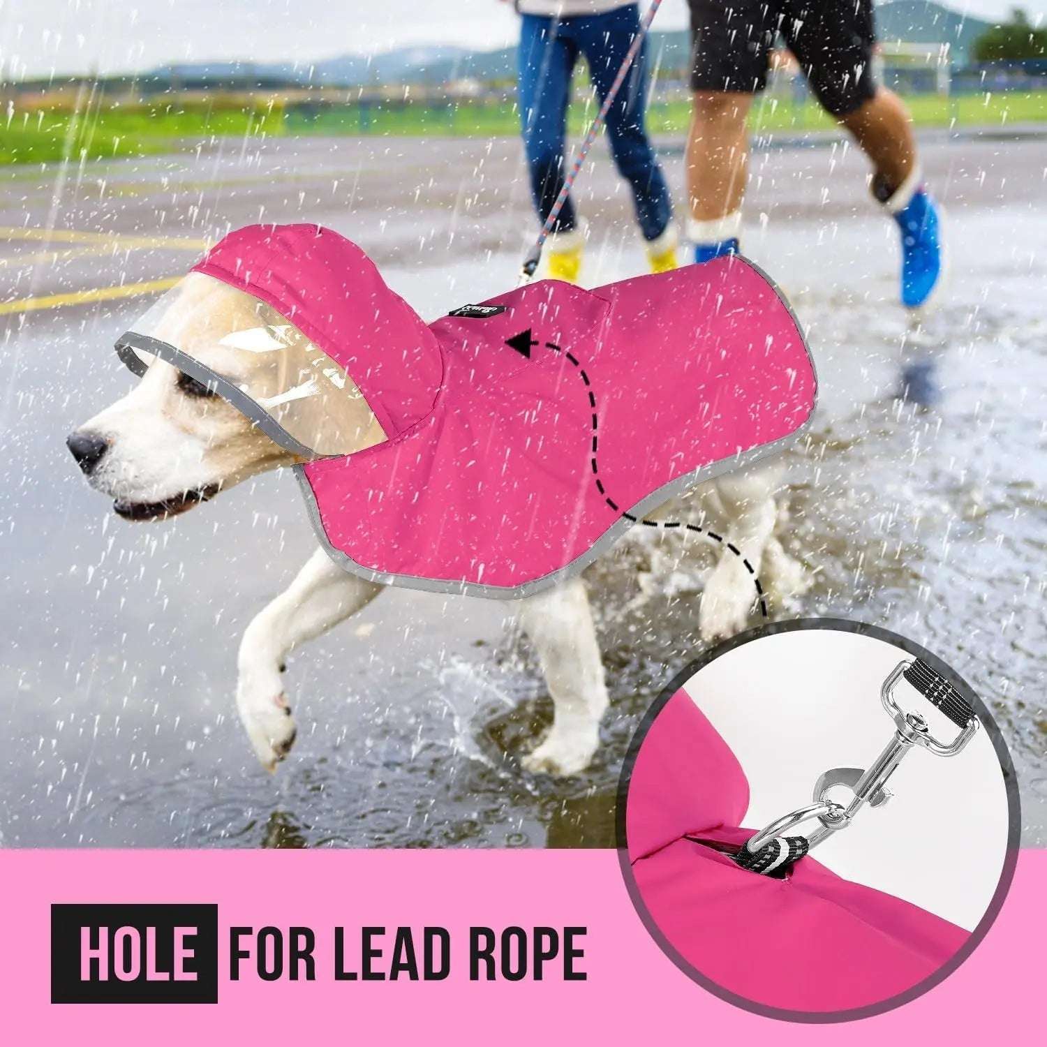 Waterproof Dog Raincoat with Clear Hood and Adjustable Fit