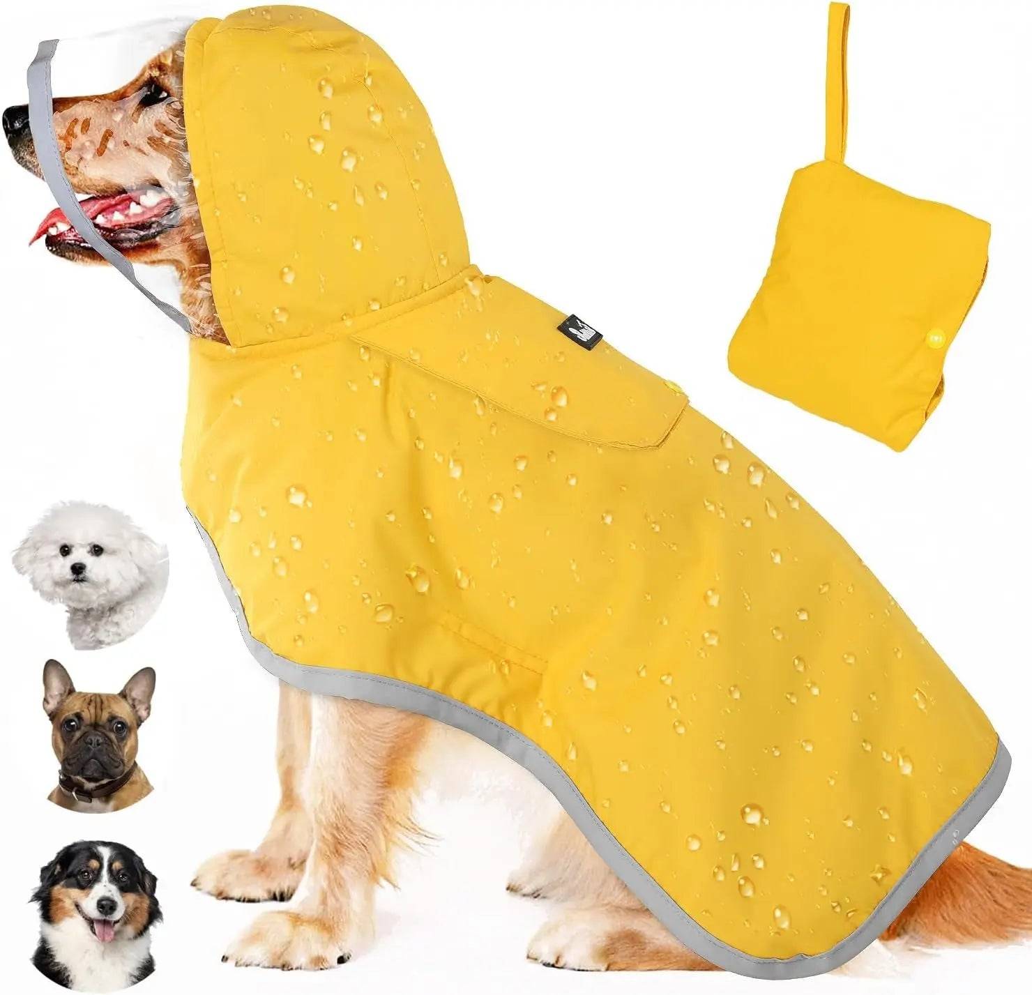 Waterproof Dog Raincoat with Clear Hood and Adjustable Fit