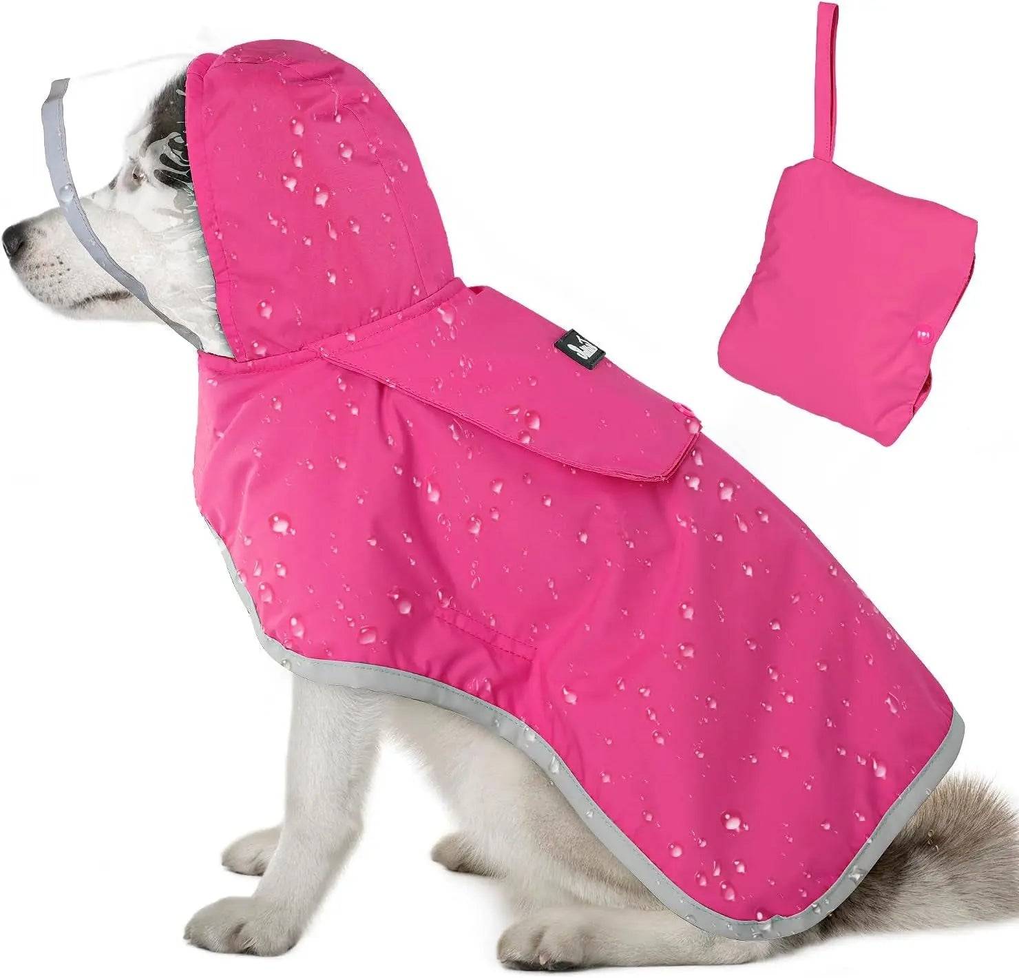 Waterproof Dog Raincoat with Clear Hood and Adjustable Fit