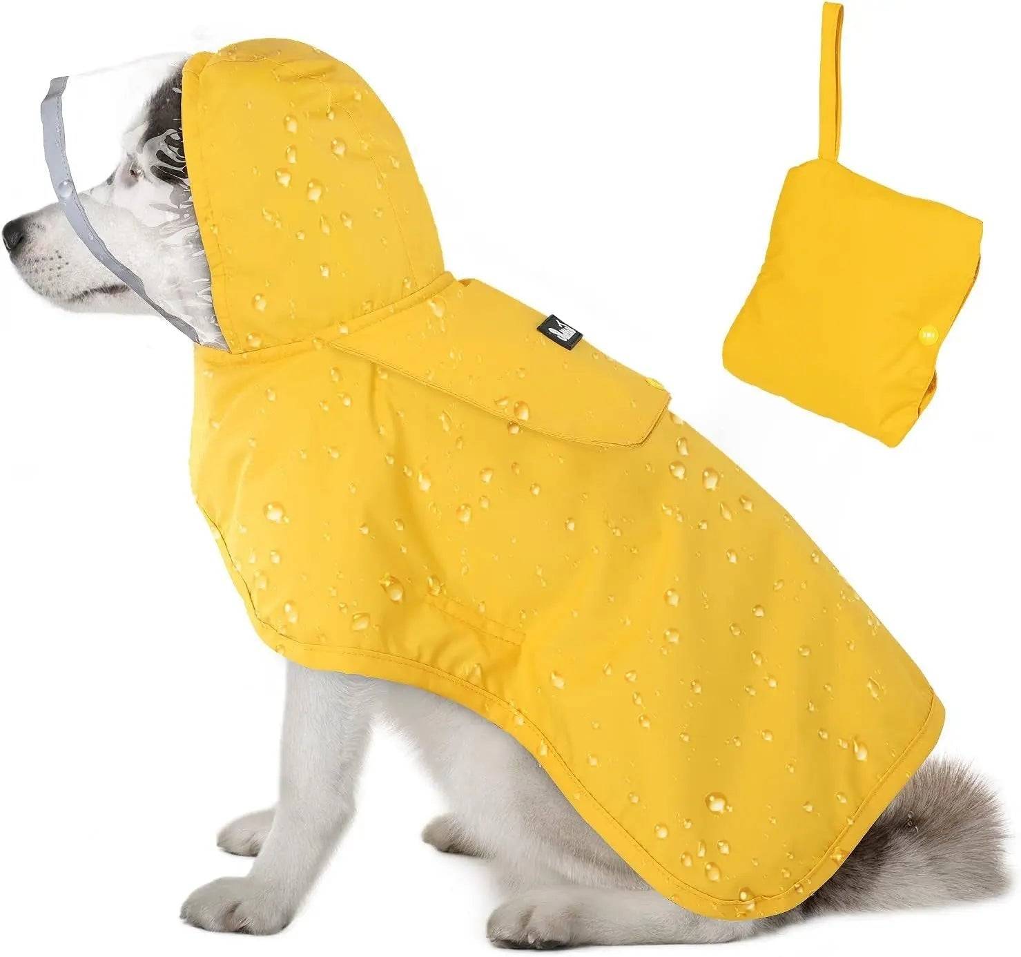Waterproof Dog Raincoat with Clear Hood and Adjustable Fit