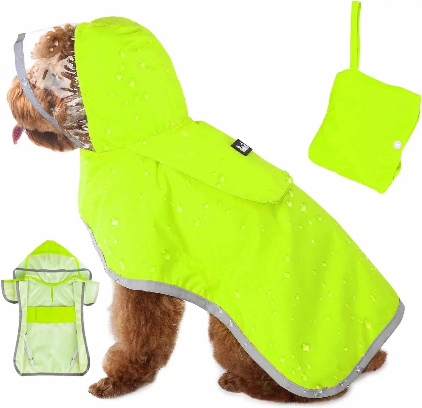 Waterproof Dog Raincoat with Clear Hood and Adjustable Fit