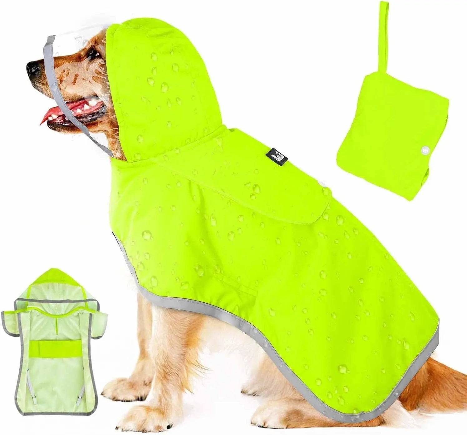 Waterproof Dog Raincoat with Clear Hood and Adjustable Fit